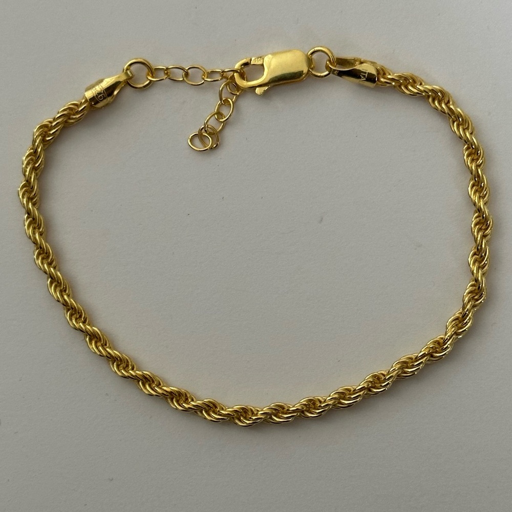 Rope chain 925 silver bracelet unisex 18k yellow gold plated - Picture 1 of 2